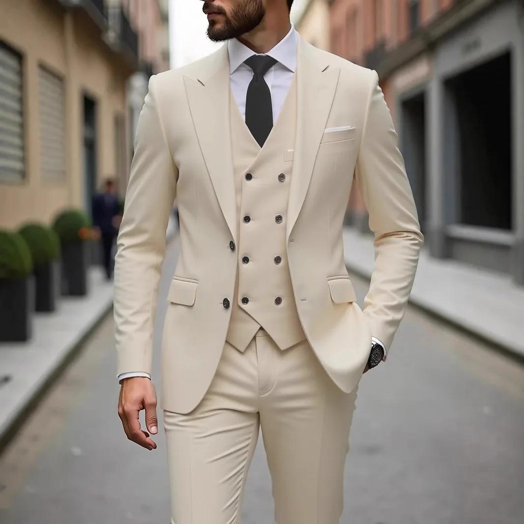 Tuxedos de mariage classique coupe ajustée marié pour hommes 3 pièces costume de garçons d'honneur