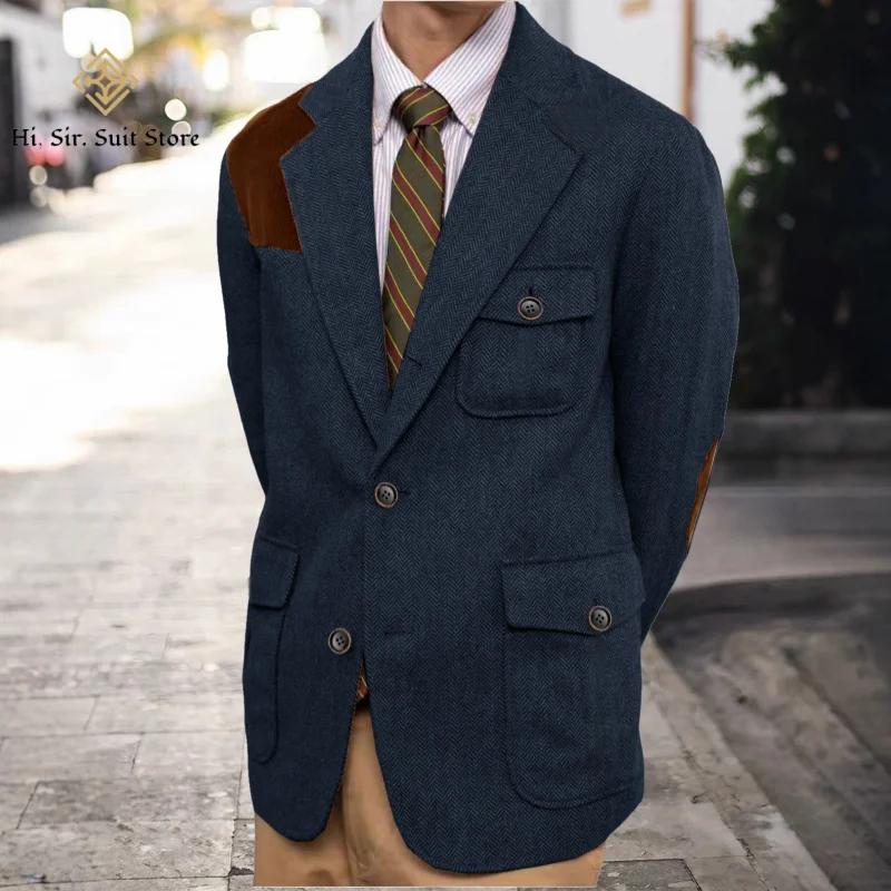 Vintage hommes Blazer chevrons Tweed veste automne hiver épais nouveau formel affaires Shopping quotidien angleterre Style Sport manteaux