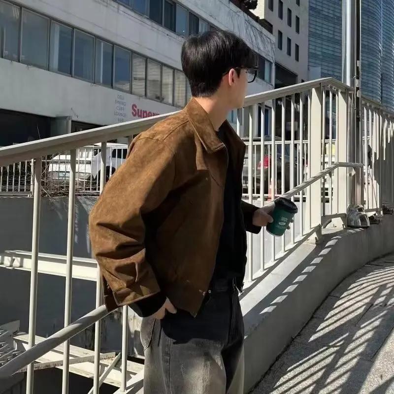 Vestes en daim pour hommes automne rétro Bomber veste décontractée mode Vintage court volant mince