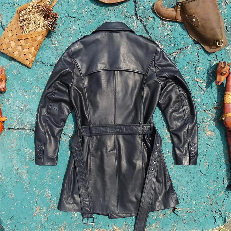 Veste longue en cuir noir pour hommes