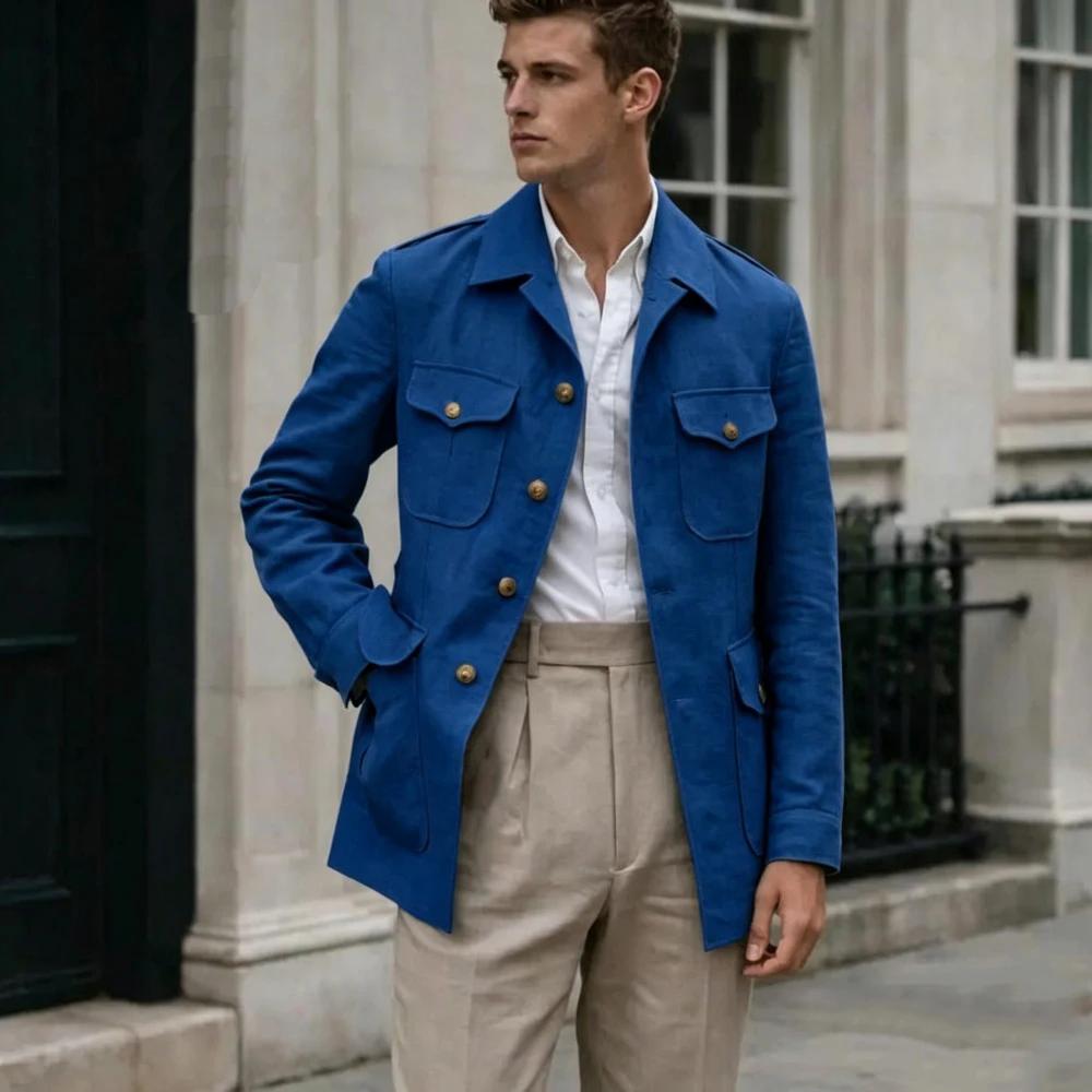 Costume Homme Lin Fait Main Style Safari Vintage Sur Mesure 2 Pièces (Blazer et Pantalon) pour Mariage