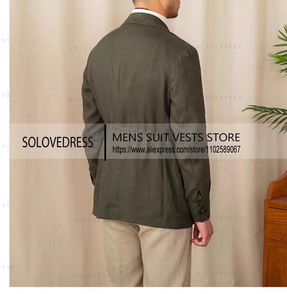 Veste en lin simple boutonnage col à revers coupe ajustée lin costumes pour hommes