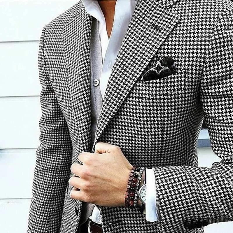 Style italien hommes Blazer pied de poule décontracté homme costume veste revers cranté une pièce vérifier manteau de mariage pour la fête de bal