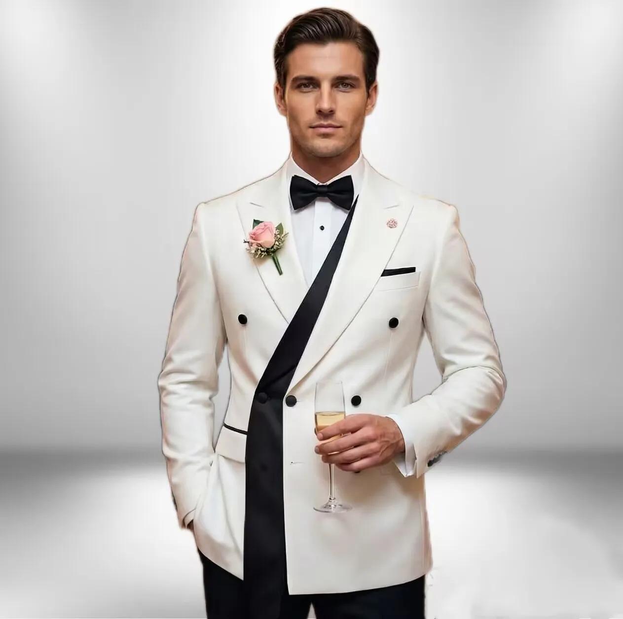 Costumes de mariage blancs à Double boutonnage pour hommes