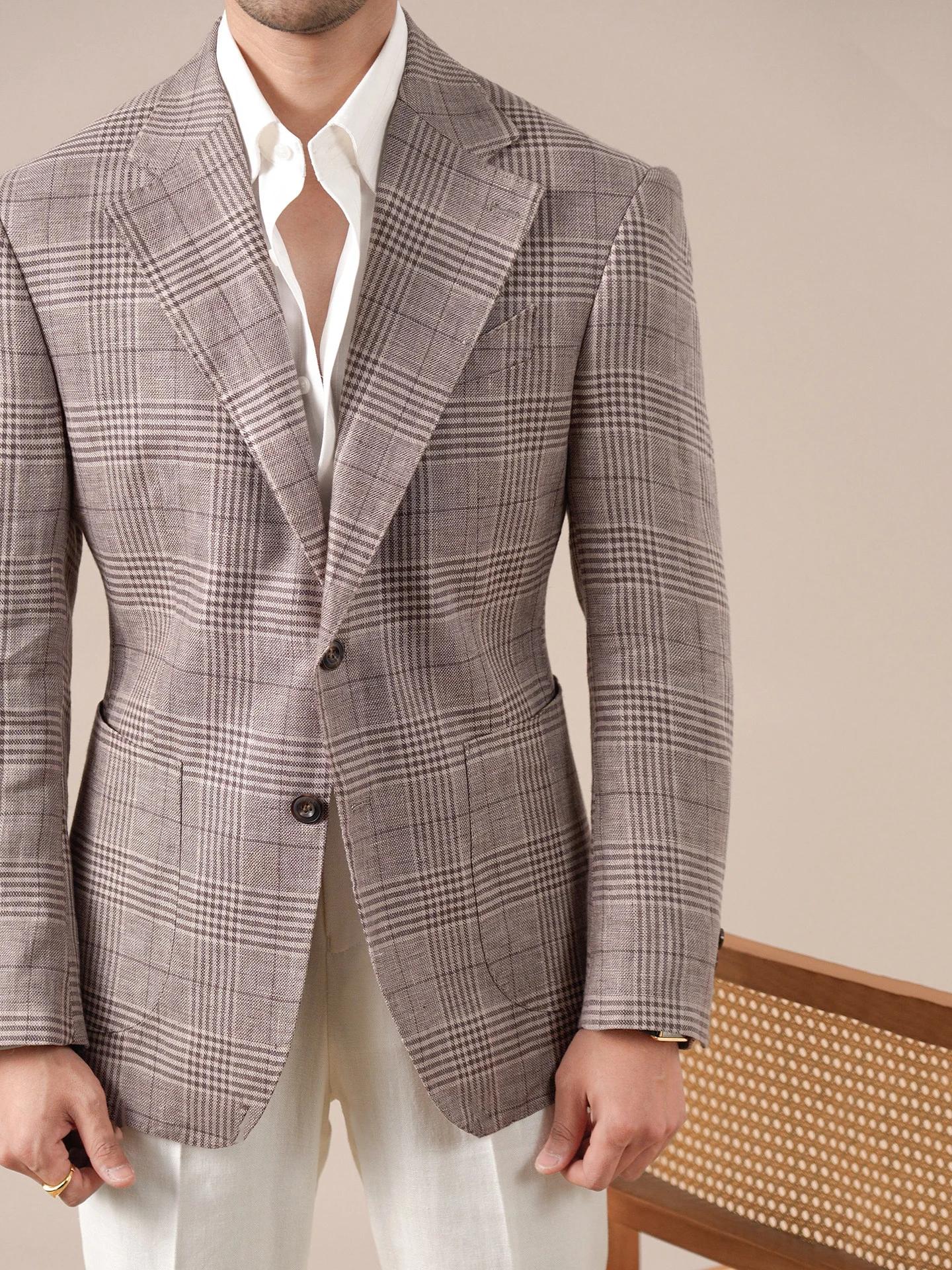 Blazer en lin à carreaux Prince italien pour homme