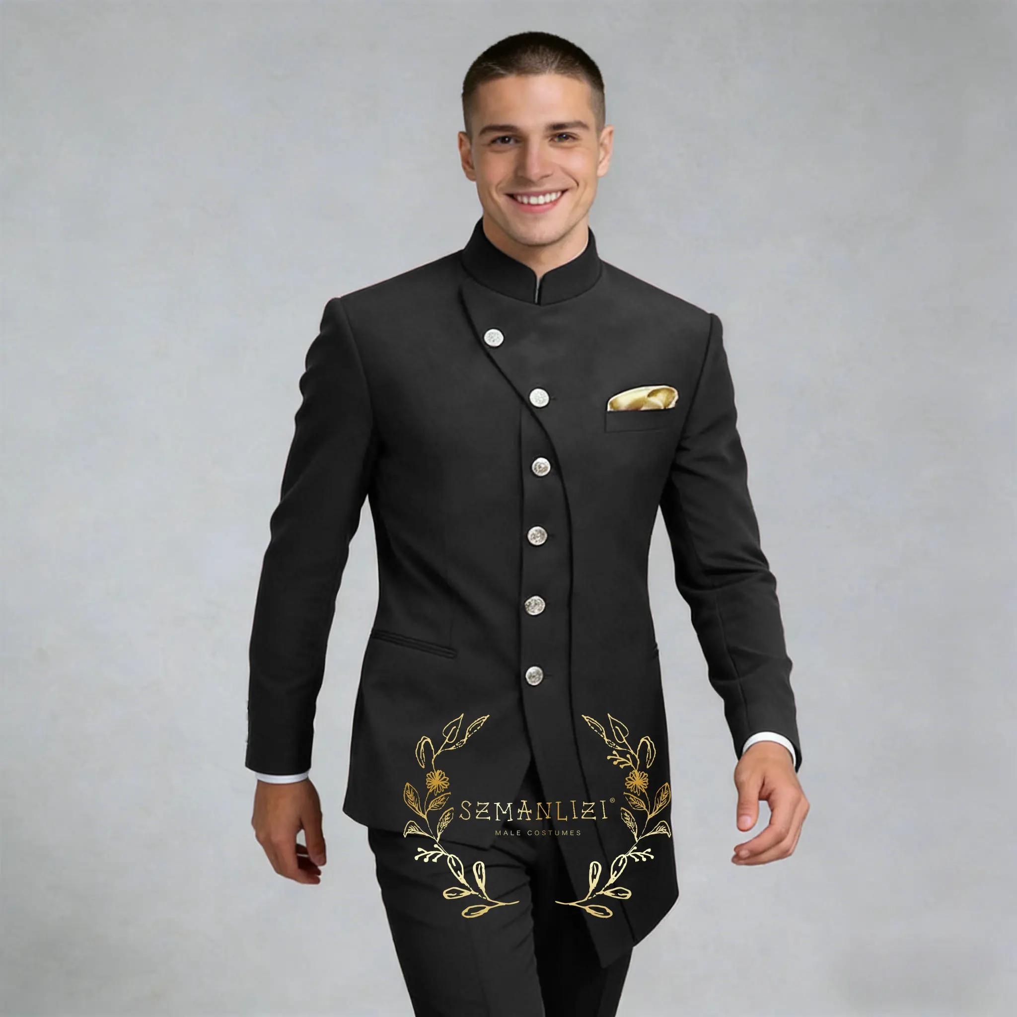 Costume de Mariage Homme Bleu Royal à Col Montant