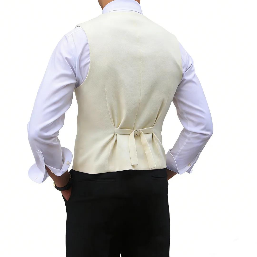 Hommes gilet marron solide pointe revers Double boutonnage sans manches veste mariage Banquet affaires décontracté mince