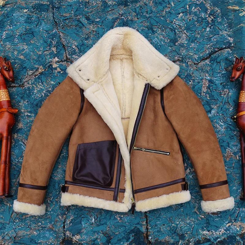 Veste en peau de mouton véritable marron clair pour homme