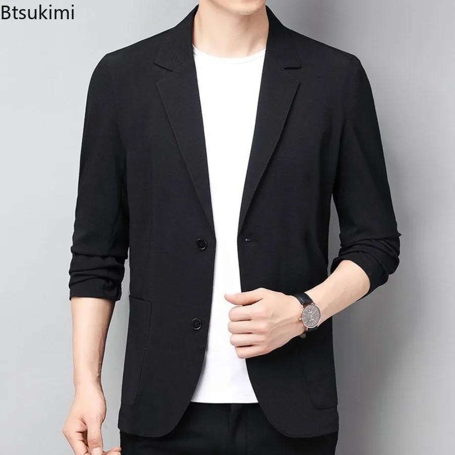 Nouveaux hommes manteaux minces Style coréen mince costume vestes printemps automne lin couleur unie blazers