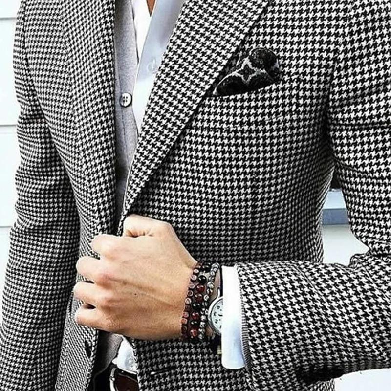 Style italien hommes Blazer pied de poule décontracté homme costume veste revers cranté une pièce vérifier manteau de mariage pour la fête de bal