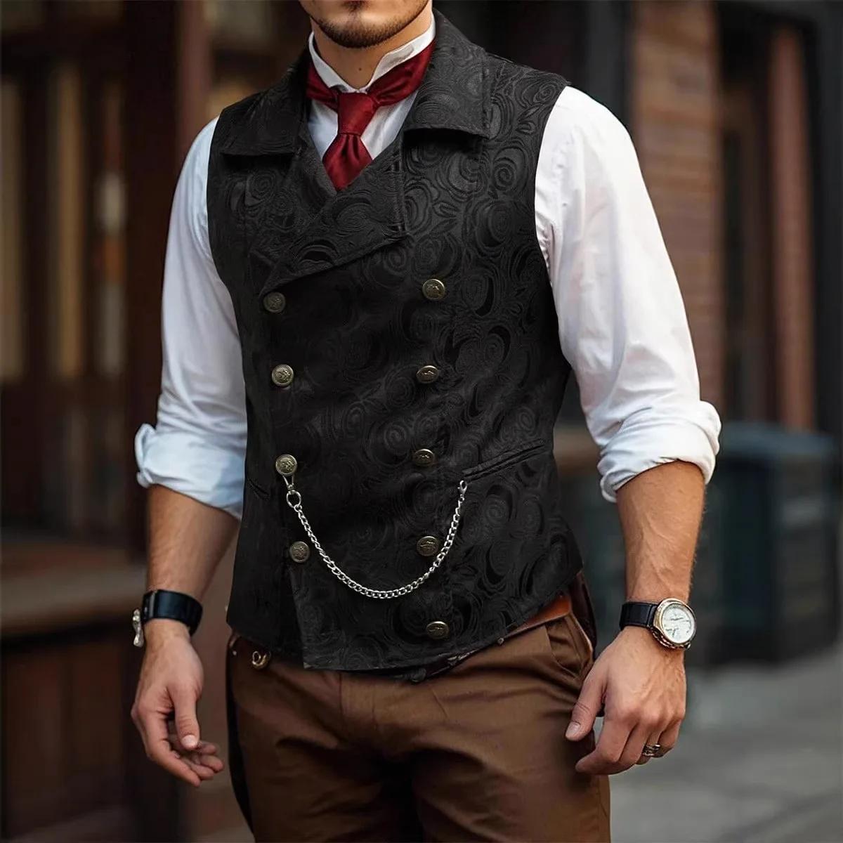 Gilet de costume noir pour homme ; Tissu jacquard
