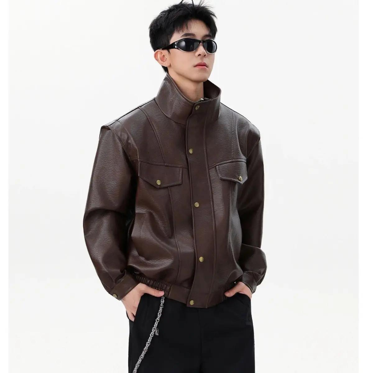 Nouvelle veste en cuir à revers pour homme