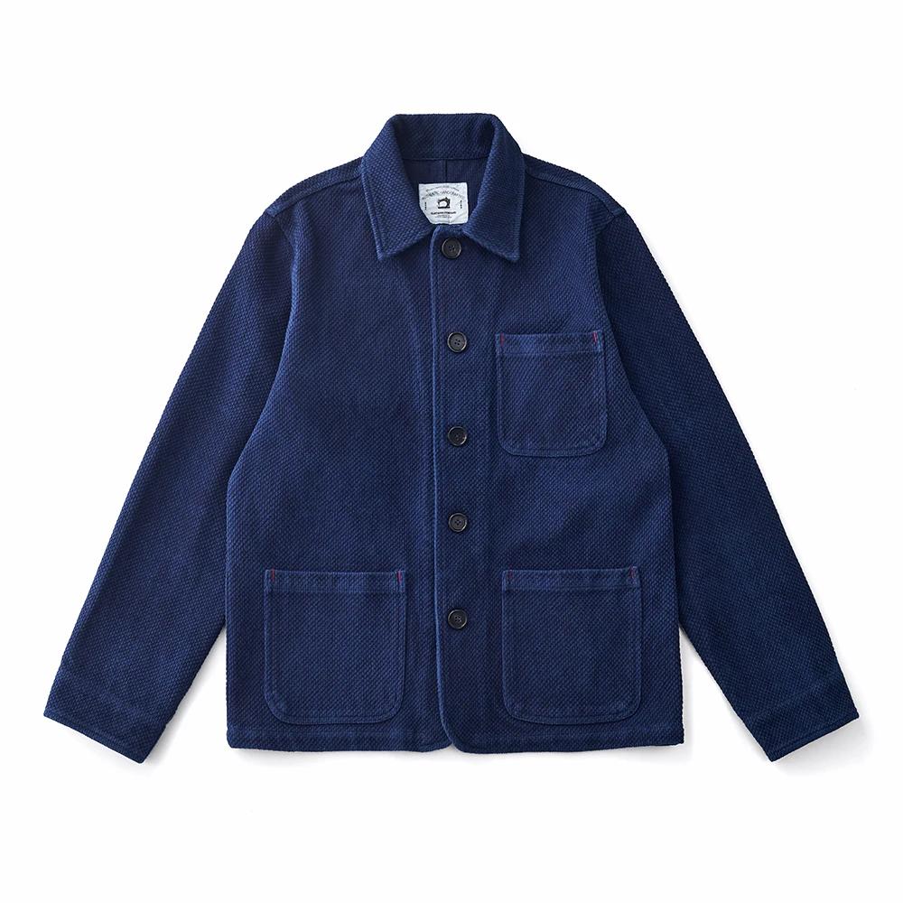 Vintage français Indigo Cargo veste hommes automne hiver nouveau revers multi-poches bleu teint outillage