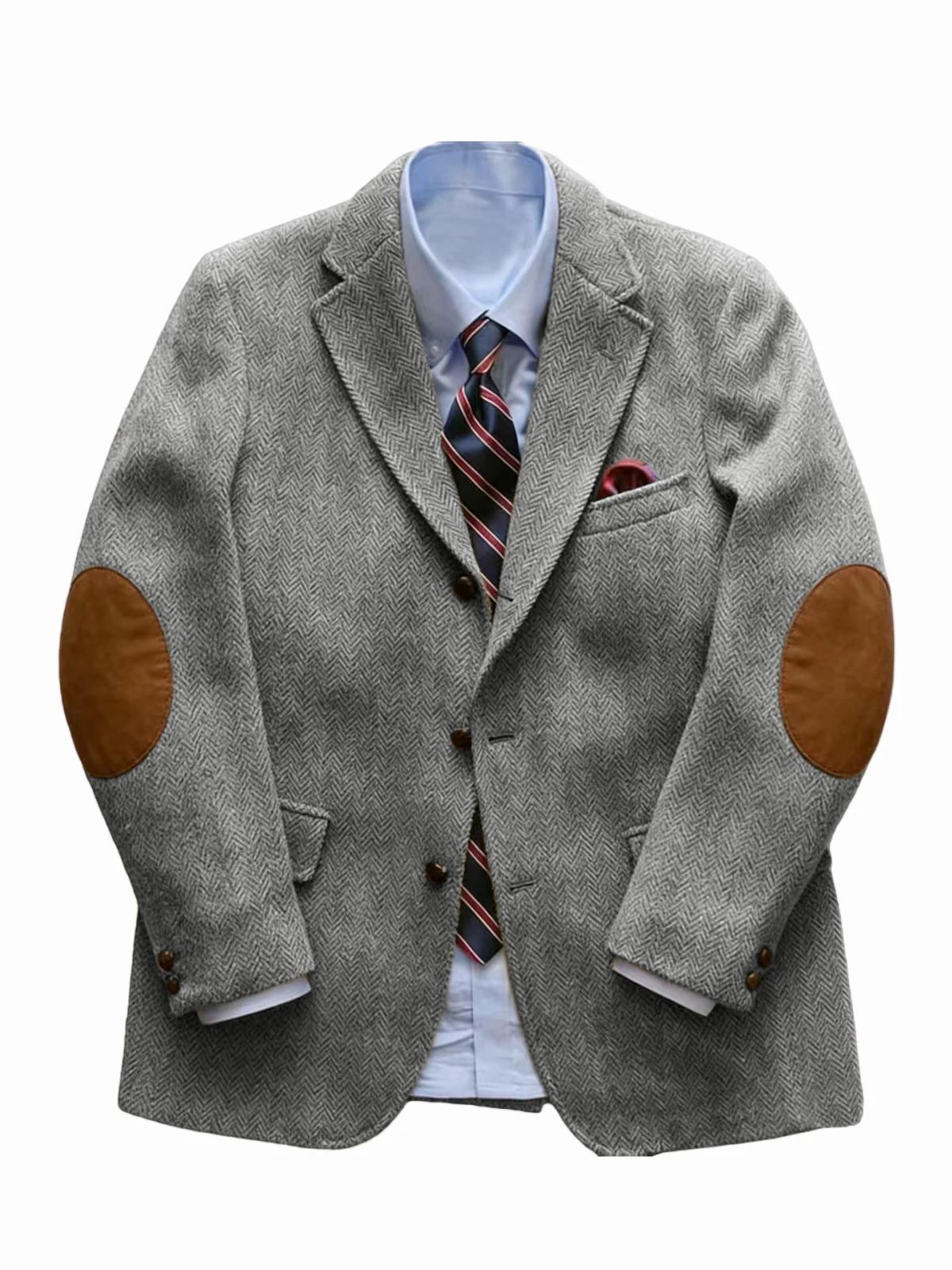 Blazer vintage en tweed à chevrons pour homme avec patchs aux coudes