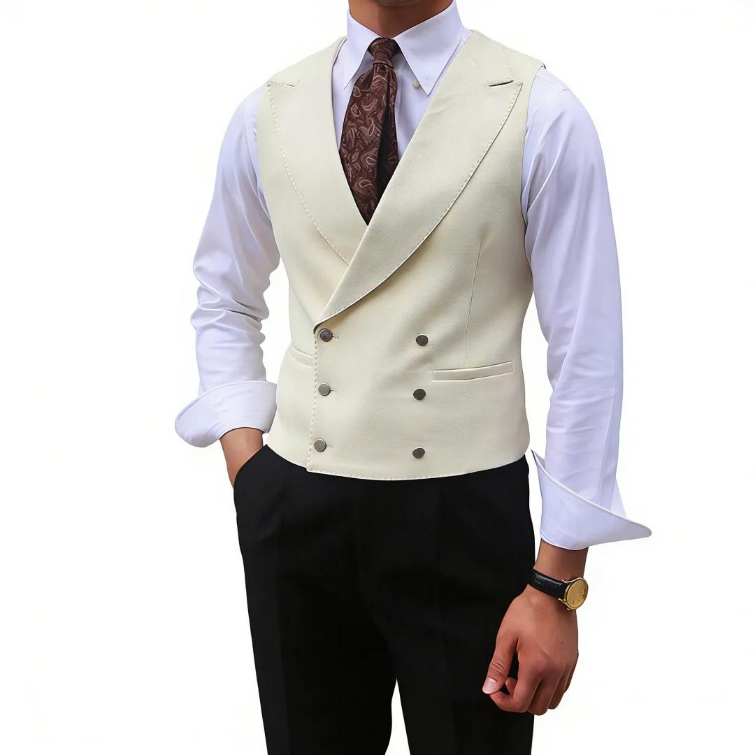 Hommes gilet marron solide pointe revers Double boutonnage sans manches veste mariage Banquet affaires décontracté mince