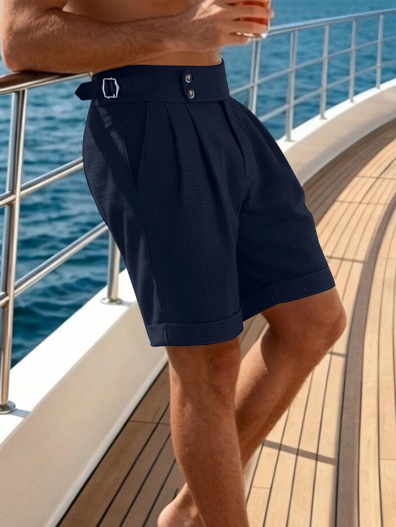 Shorts de costume plissés à taille haute pour hommes