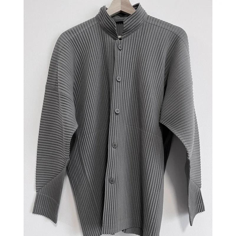 Miyake plissé Plisse chemise hommes 2026 printemps nouvelle veste à manches longues automne loisirs veste mode mince noir couleur unie hauts