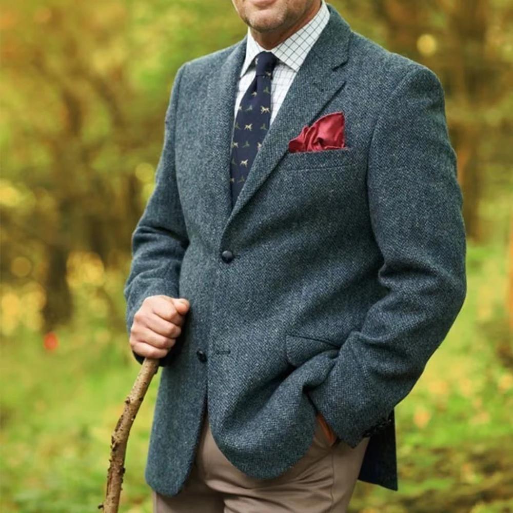 Veste de costume à motif de chevrons gris pour hommes