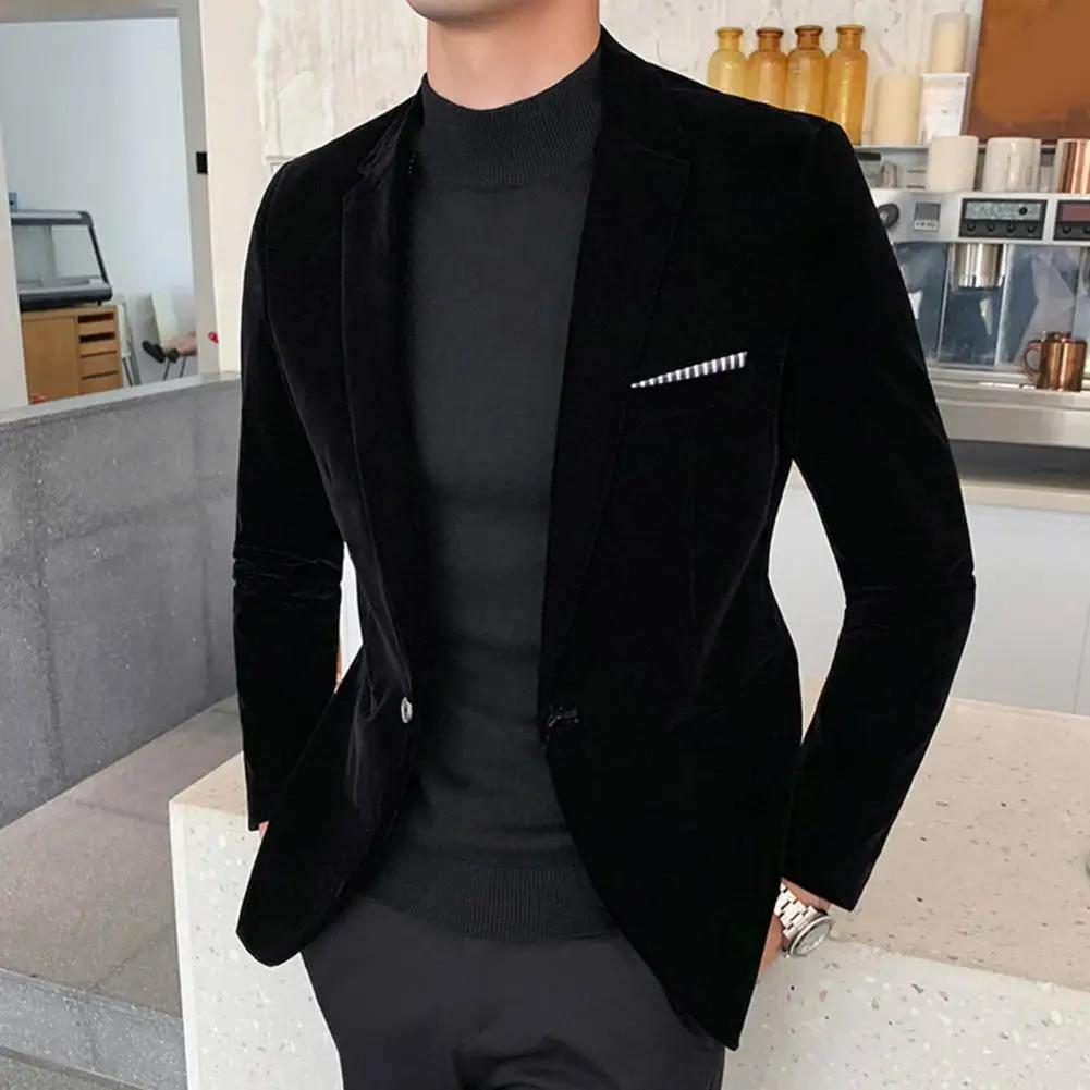 Velours hommes tempérament col rabattu bouton unique coupe ajustée