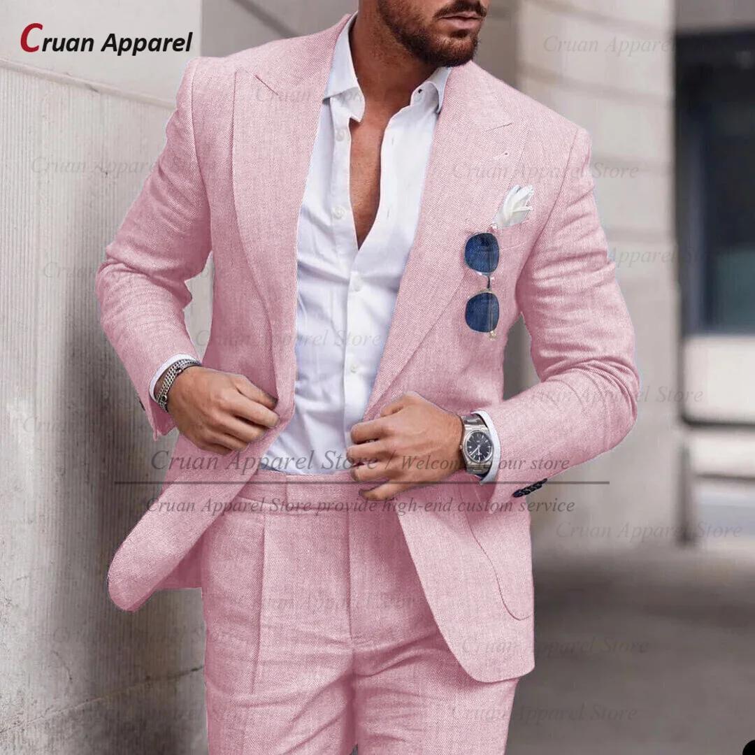 Ensemble de Blazer et Pantalon en Lin Bleu Ciel pour Homme