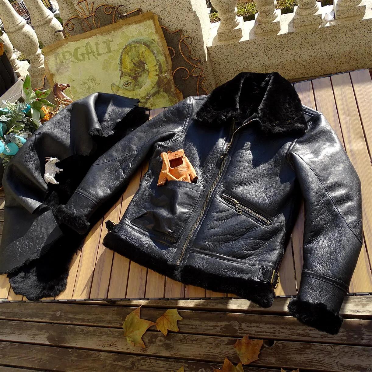 Veste en peau de mouton d'hiver noire pour homme