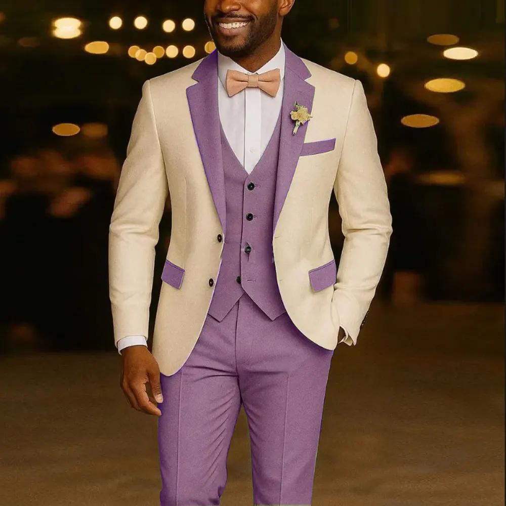 Costumes de costume pour hommes 3 pièces Blazer vert clair gilet pantalon Tuxedos de mariage