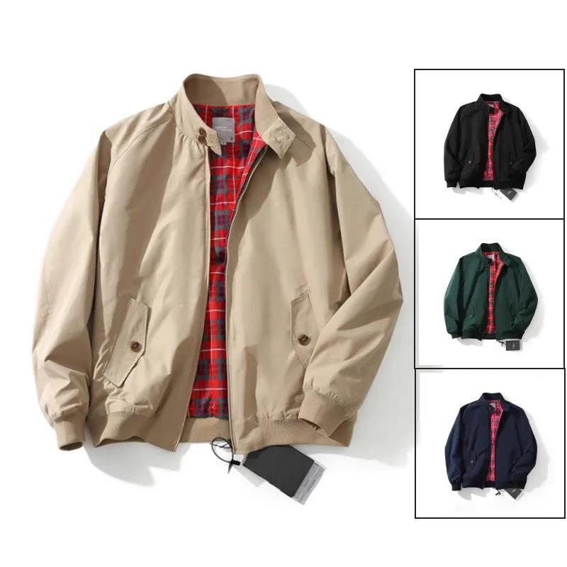Blouson Aviateur Rétro Américain Style Tough Guy Harrington Printemps Automne Couleur Unie Polyvalent Col Montant Triple Protection