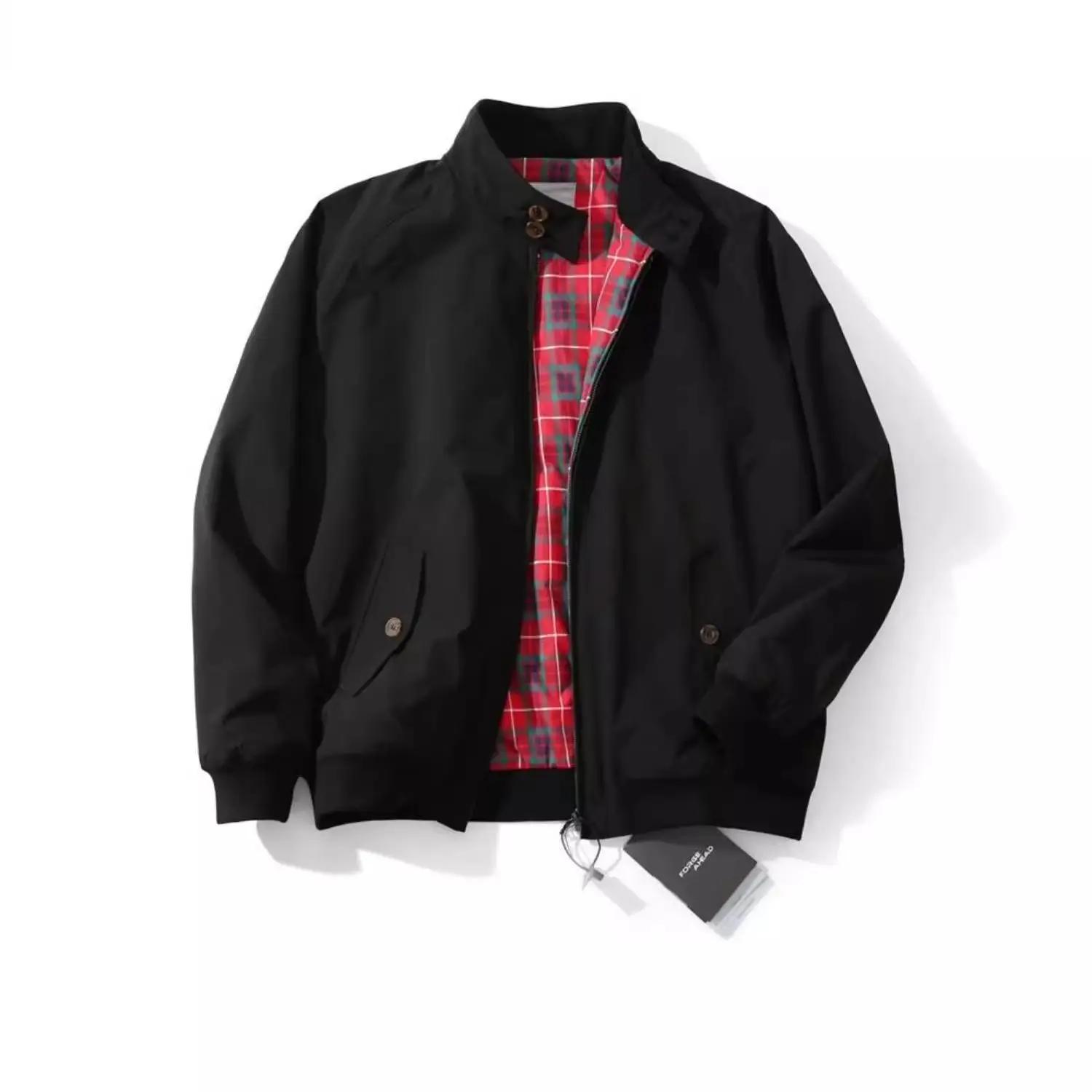 Blouson Aviateur Rétro Américain Style Tough Guy Harrington Printemps Automne Couleur Unie Polyvalent Col Montant Triple Protection