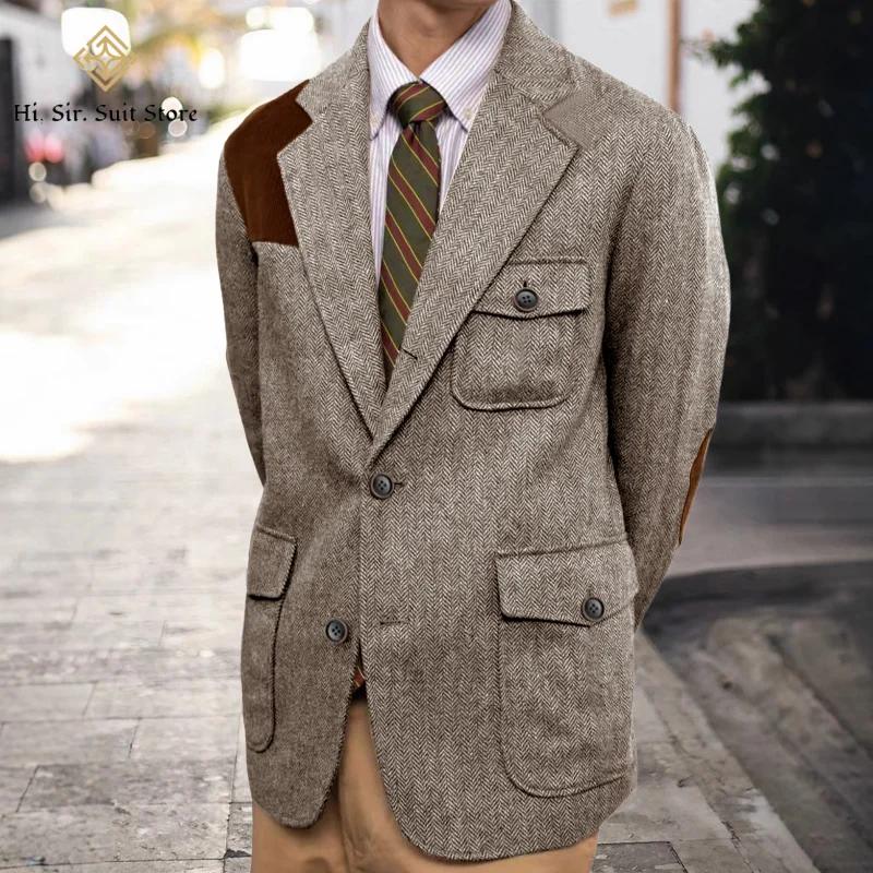 Vintage hommes Blazer chevrons Tweed veste automne hiver épais nouveau formel affaires Shopping quotidien angleterre Style Sport manteaux
