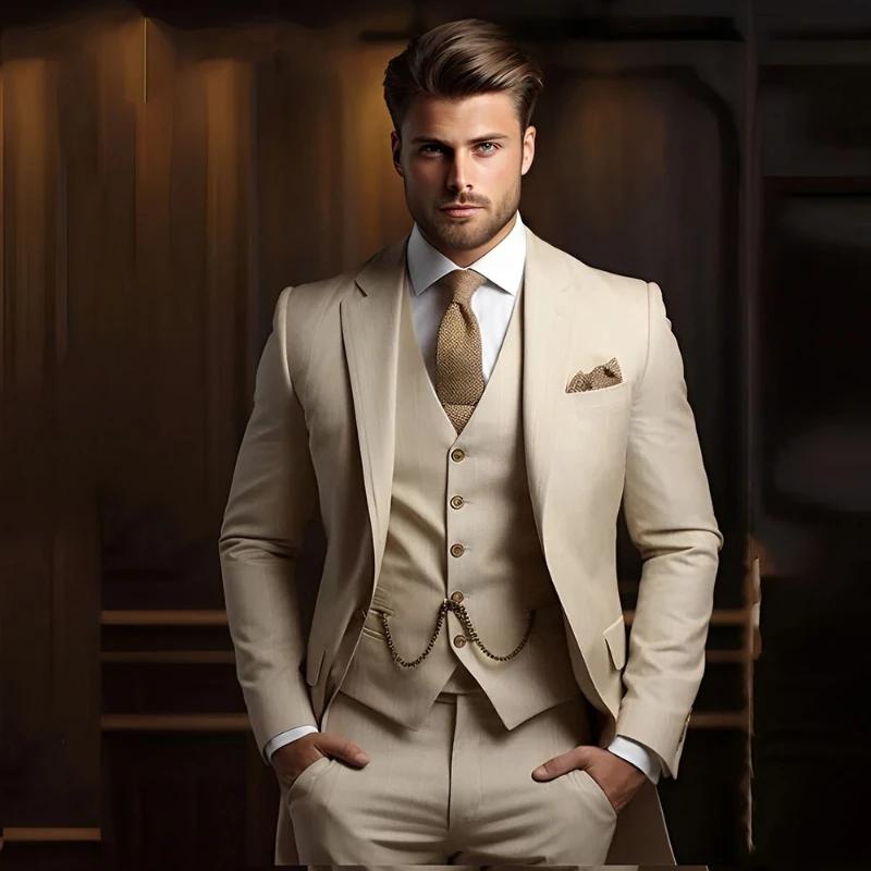Costumes formels pour hommes pour marié 3 pièces kaki mariage