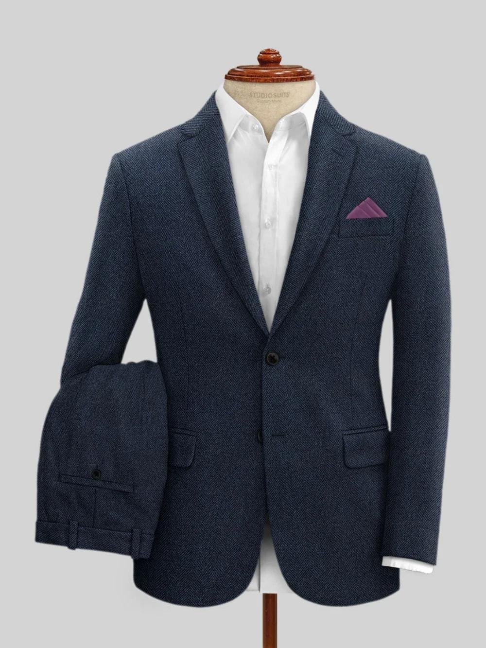 Ensemble de Costume 3 Pièces Élégant Bleu Marine Uni pour Homme 2026 – Blazer