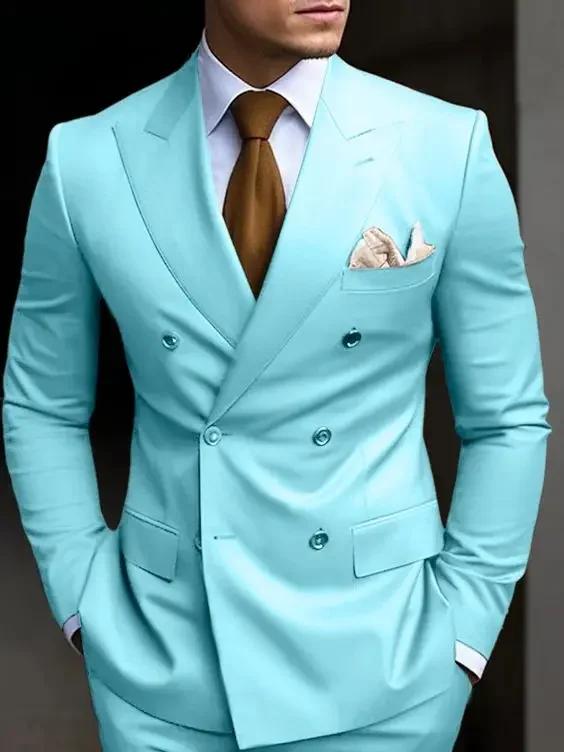 Costumes pour hommes à Double boutonnage vert menthe