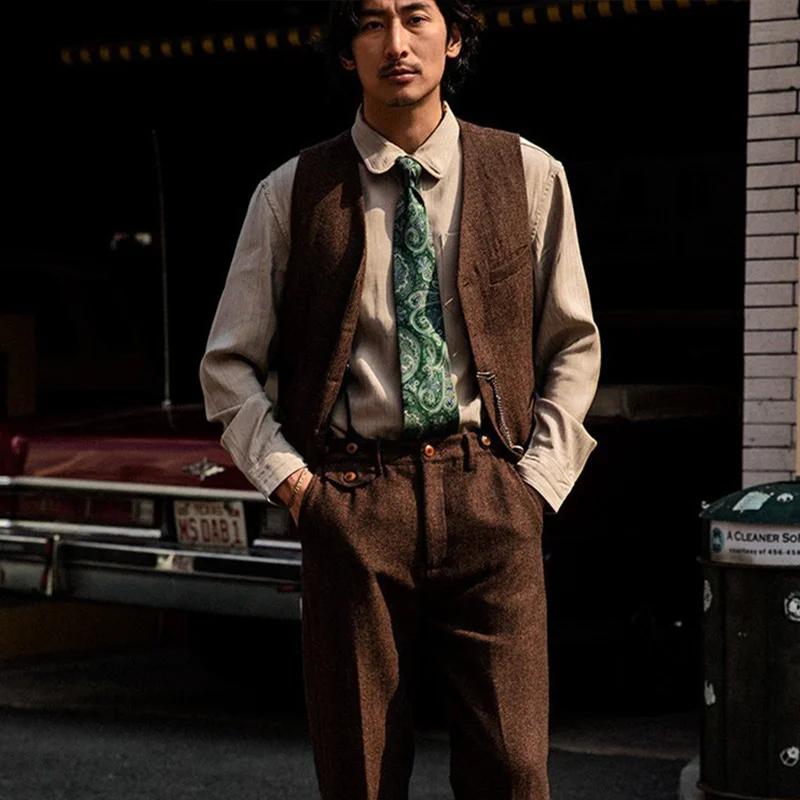 Gilet de costume en Tweed rétro britannique pour hommes