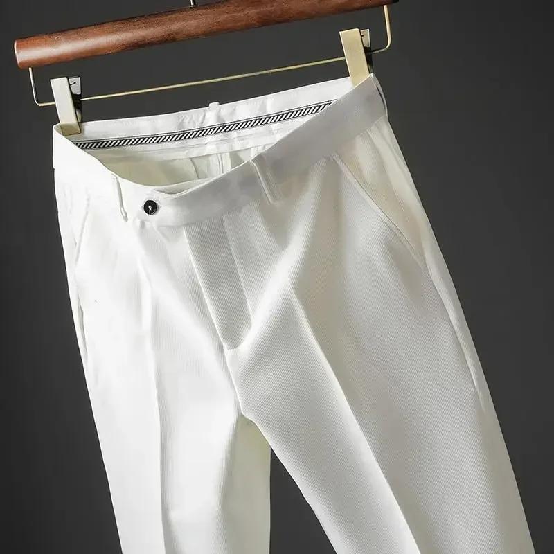 Pantalon de Costume Cropped Slim Fit Blanc pour Homme – Collection Été – Luxe et Qualité Supérieure – Élégant et Formel JJ1457