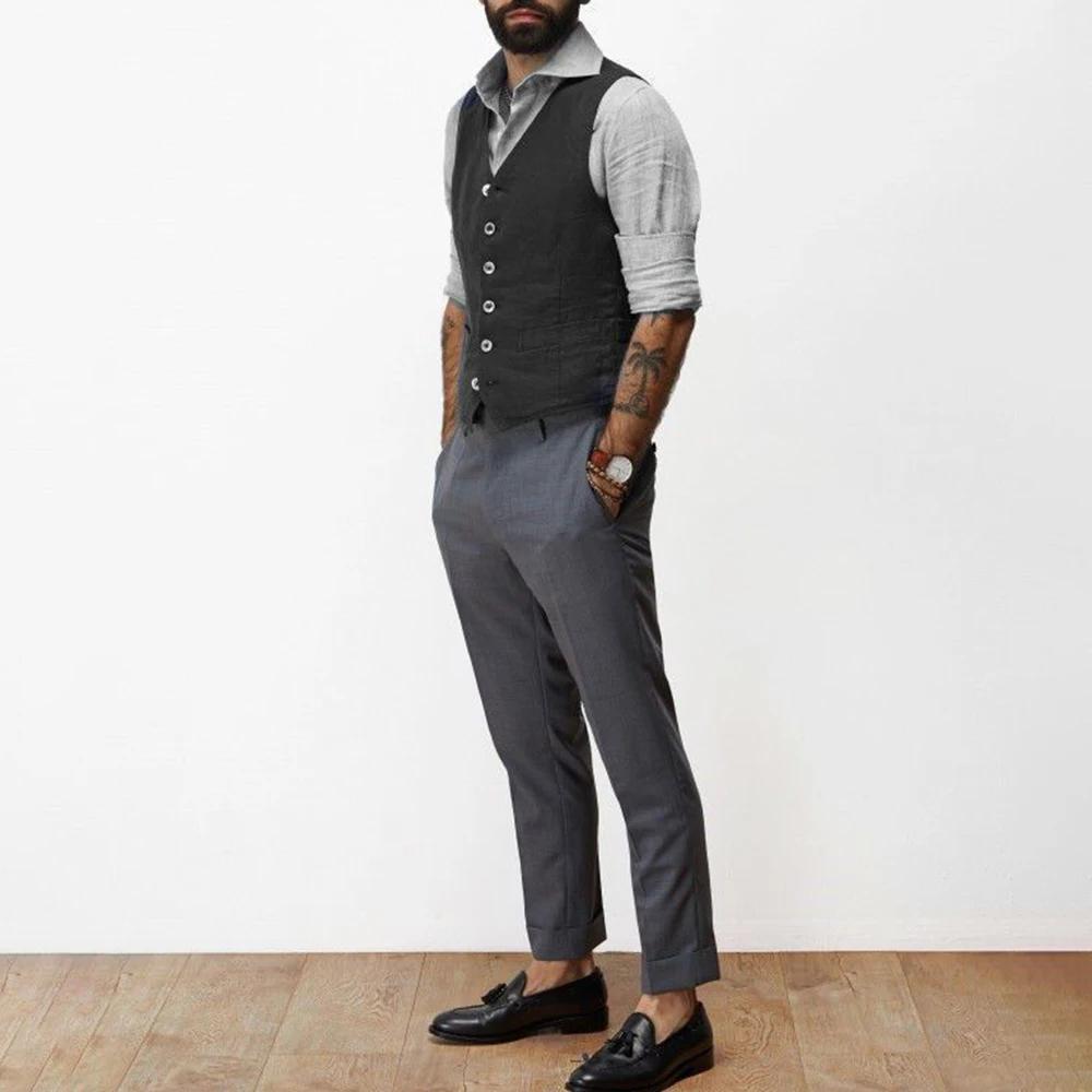 Gilets en lin de coton bleu marine pour hommes