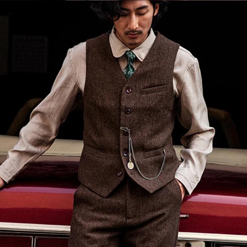 Gilet de costume en Tweed rétro britannique pour hommes