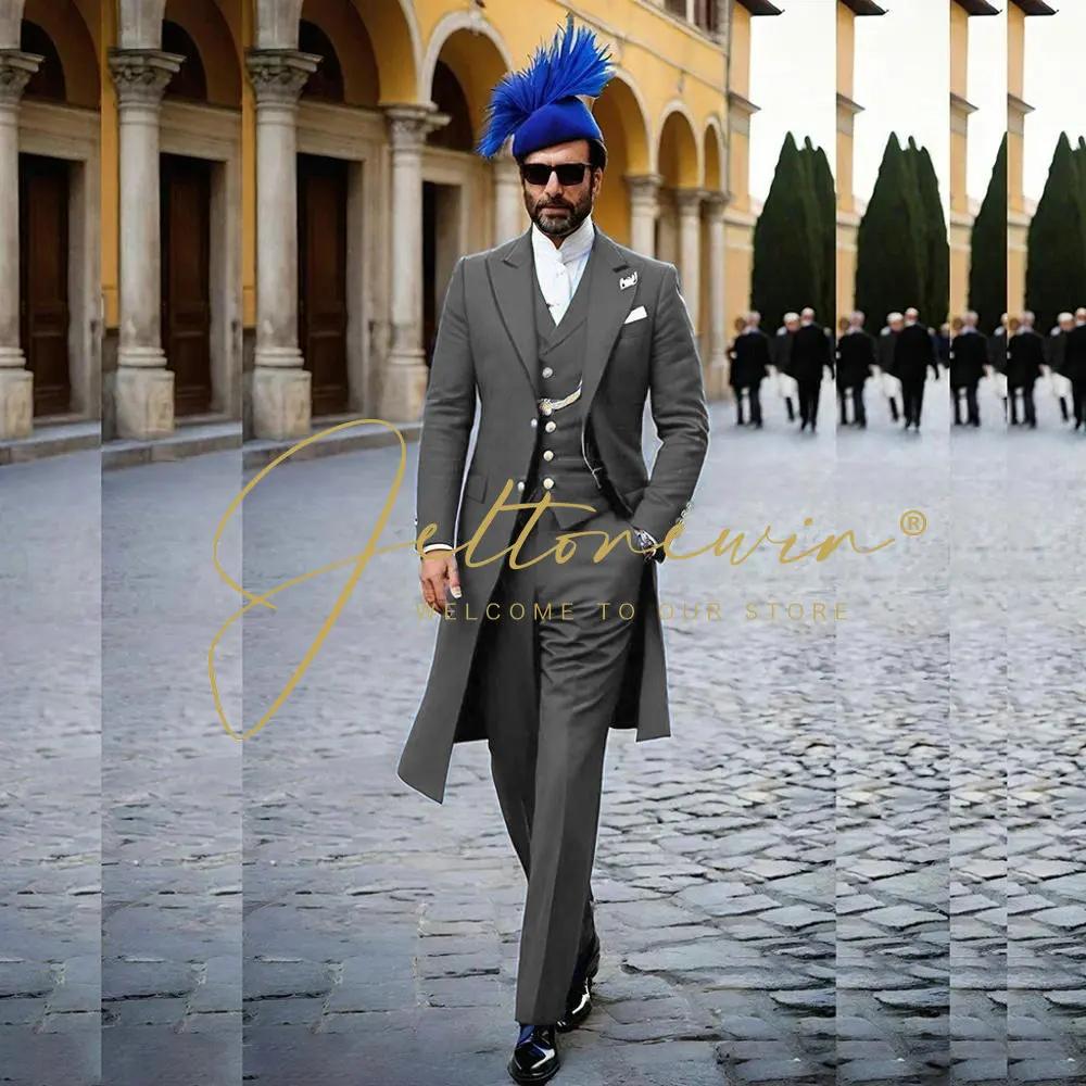 Costumes pour hommes bleu royal 3 pièces Veste longue Gilet Pantalon Revers en pointe Queue-de-pie Tenues Business Casual Tenue de bureau Mariage Smoking
