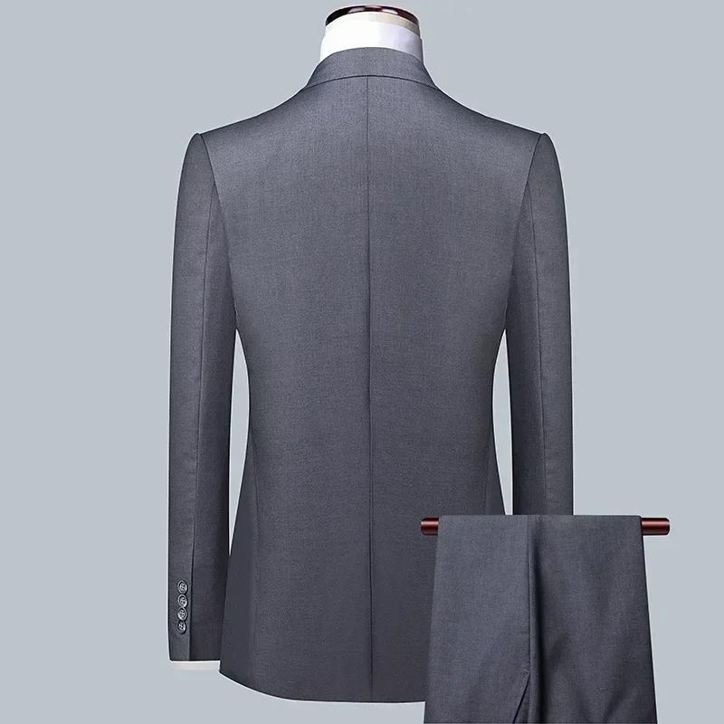 Costume Homme Élégant et Décontracté Style Britannique Coupe Ajustée Couleur Unie pour Affaires