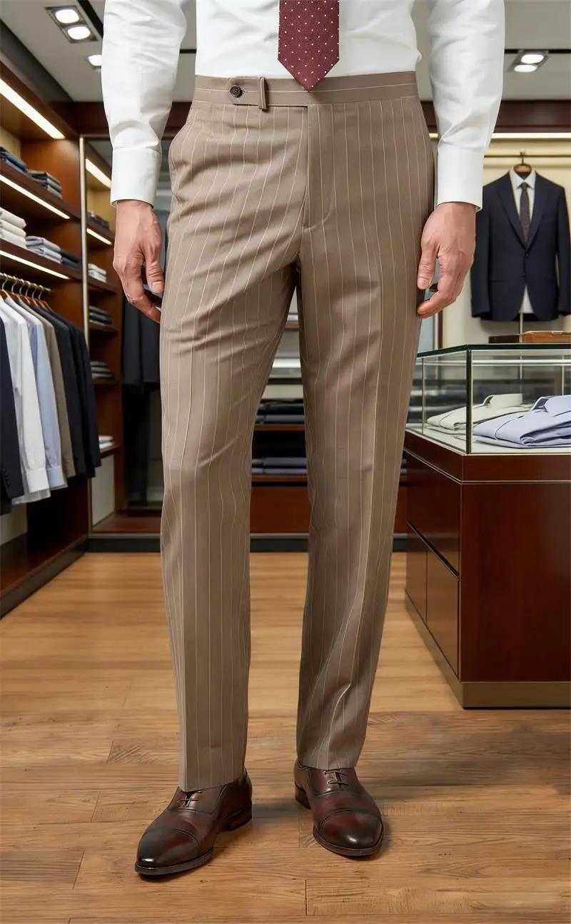Nouveau pantalon de costume gris rayé pour homme