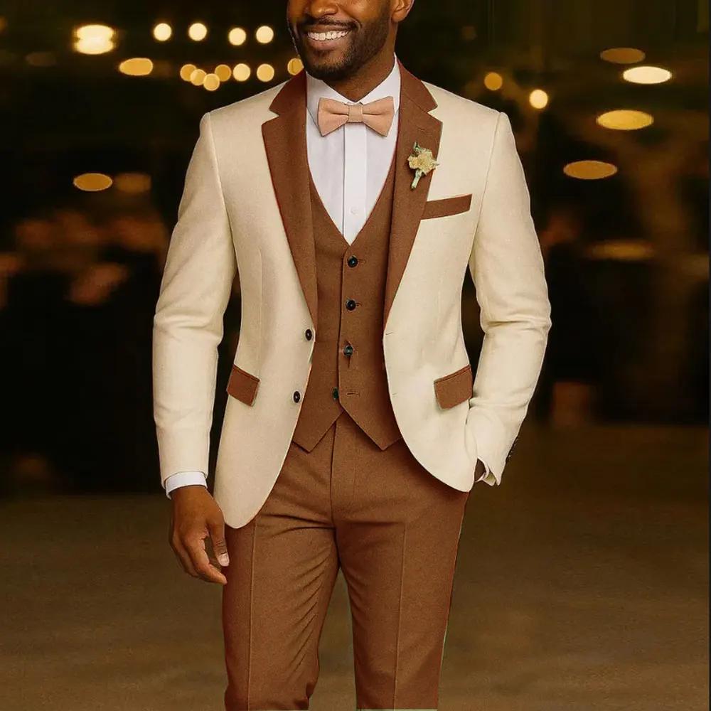 Costumes de costume pour hommes 3 pièces Blazer vert clair gilet pantalon Tuxedos de mariage