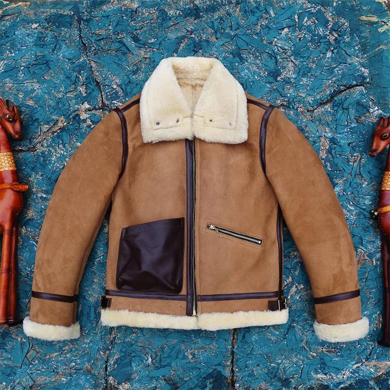 Veste en peau de mouton véritable marron clair pour homme