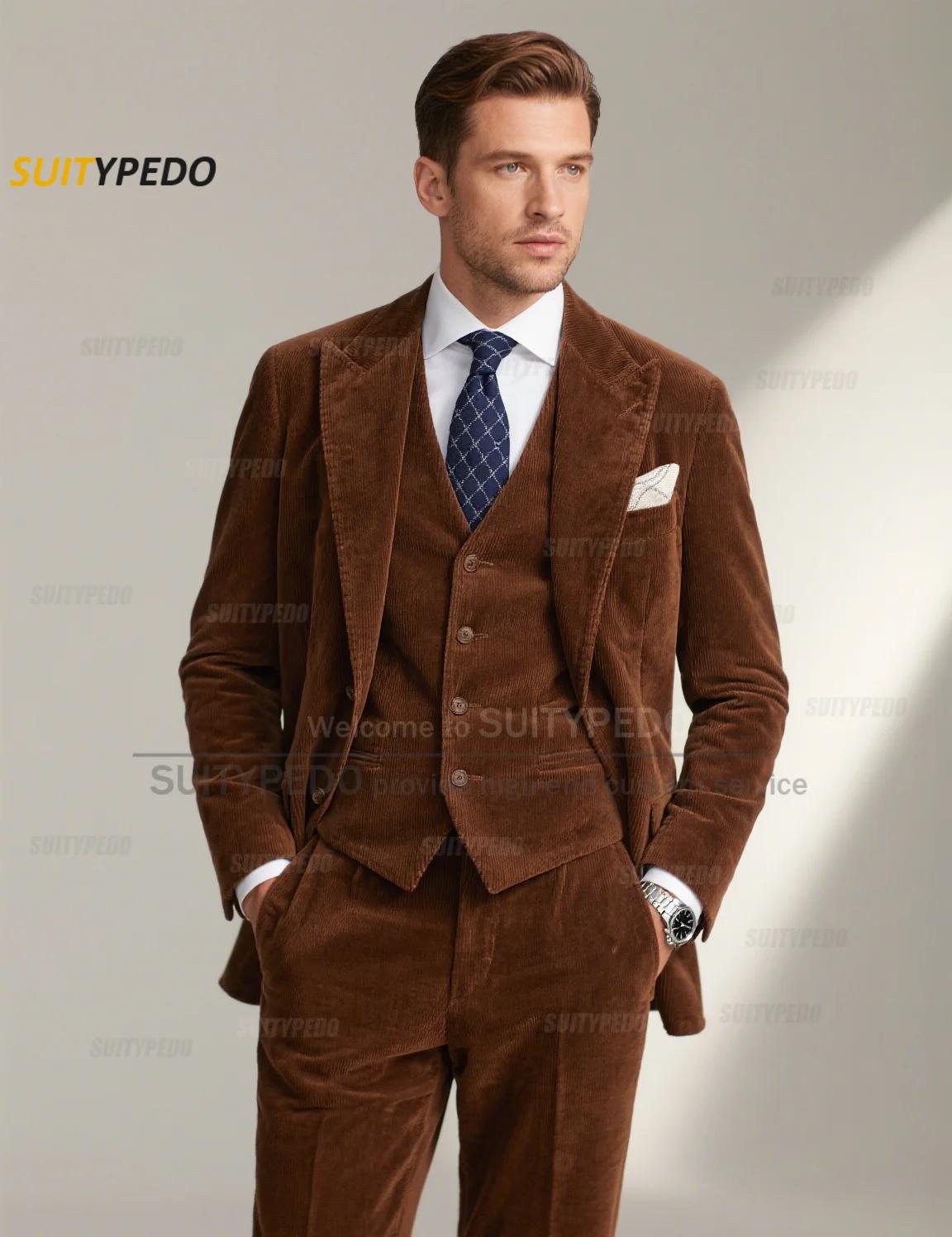 Ensemble de costume élégant en velours côtelé pour hommes