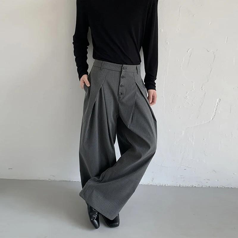 Automne hommes boucle Design costume pantalon de luxe taille haute rayé robe