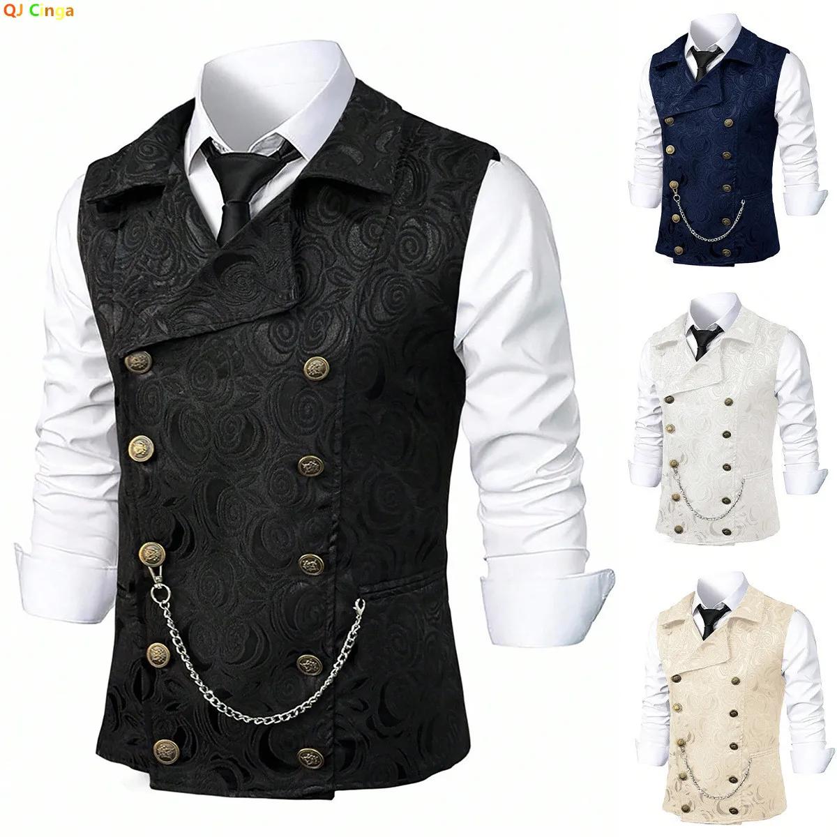 Gilet de costume noir pour homme ; Tissu jacquard