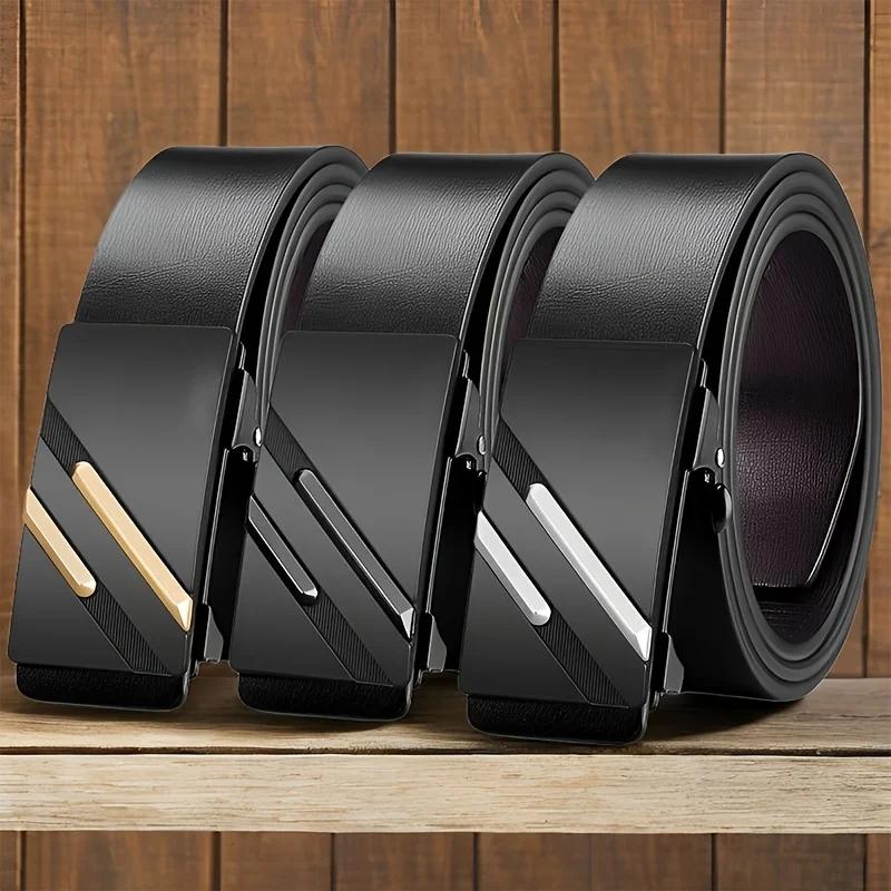 Ceinture pour hommes en cuir synthétique avec boucle en alliage automatique