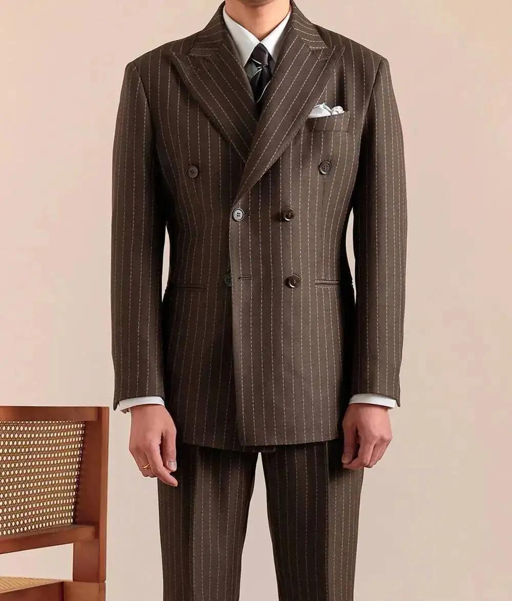 Costumes d'affaires à rayures formelles à Double boutonnage pour hommes
