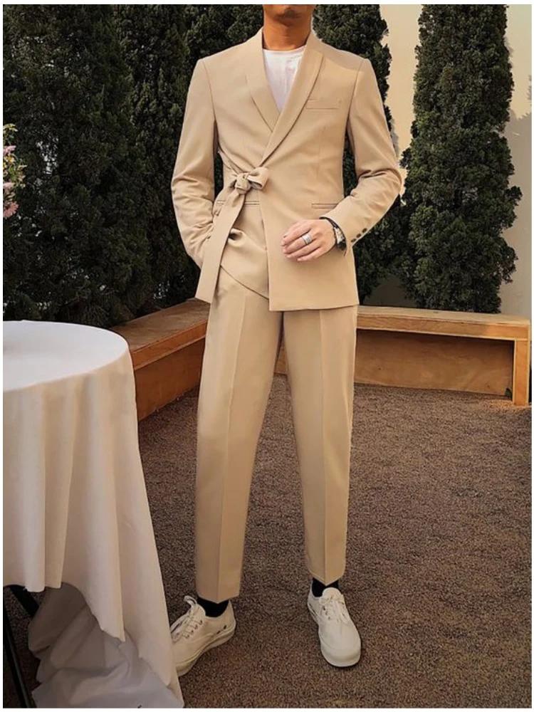 Costumes formels champagne pour hommes avec ceinture
