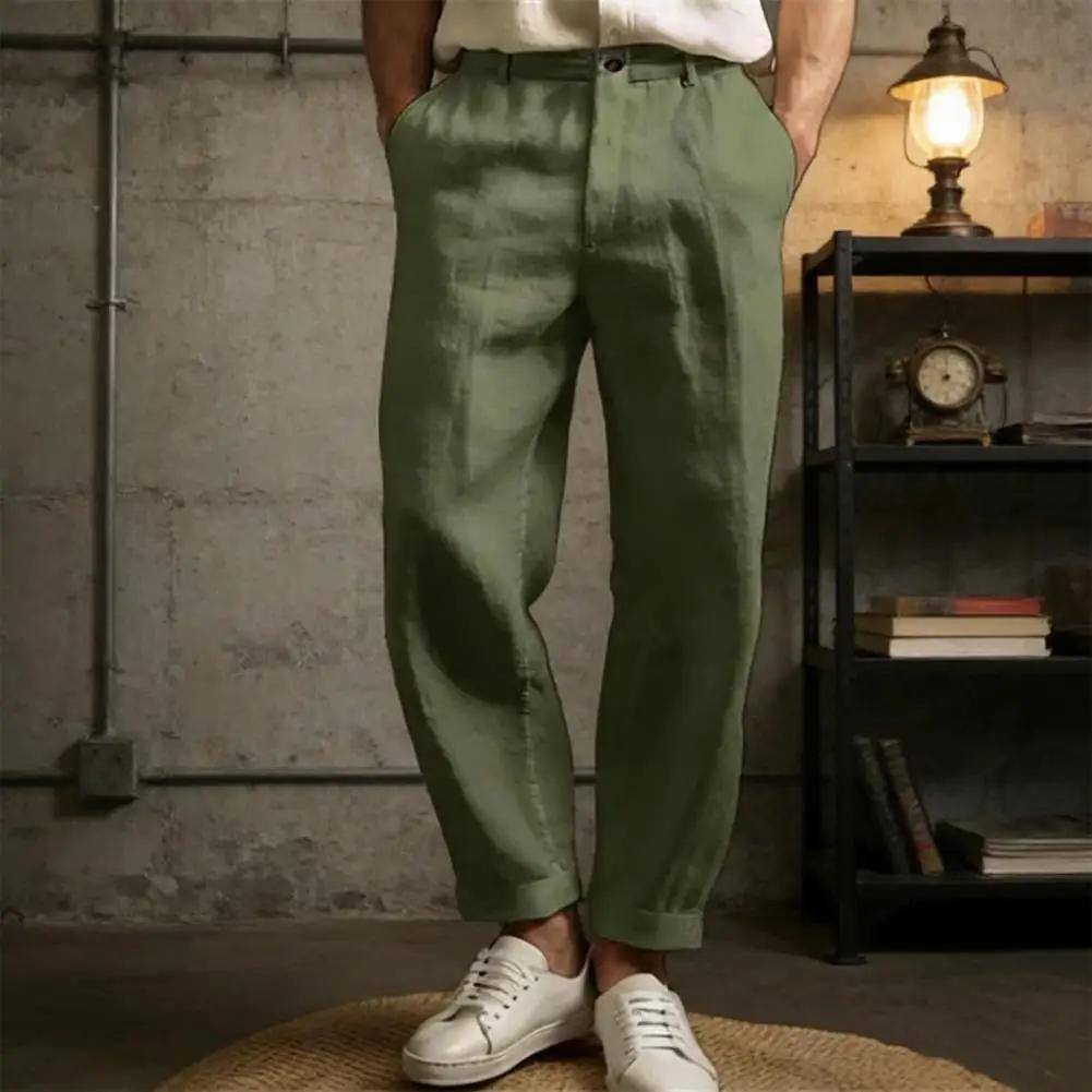 Pantalon de costume vintage ample en lin pour hommes