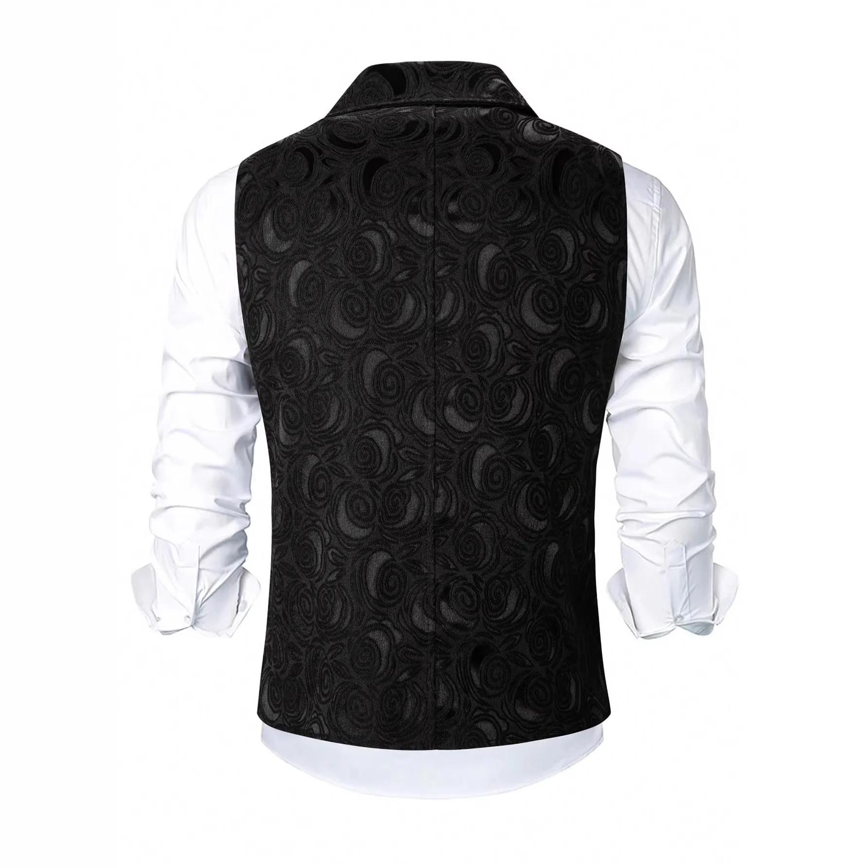 Gilet de costume noir pour homme ; Tissu jacquard