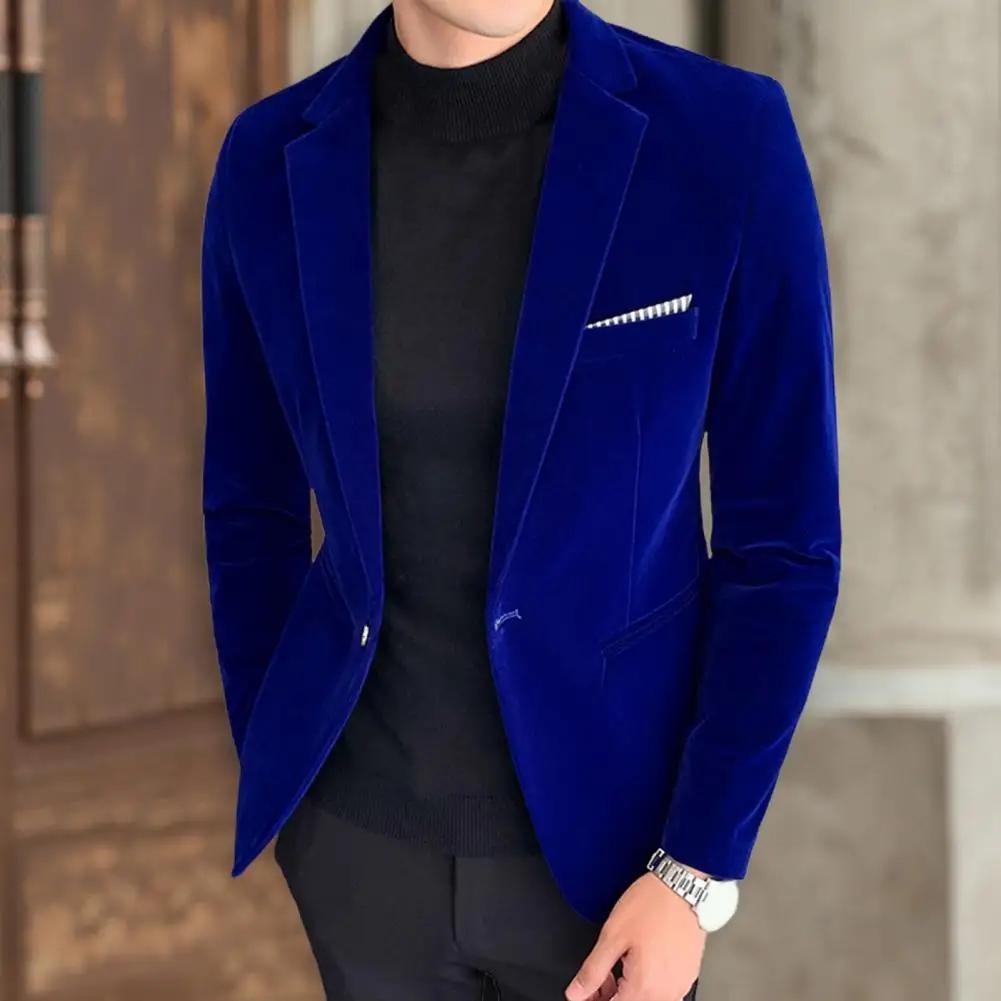 Velours hommes tempérament col rabattu bouton unique coupe ajustée